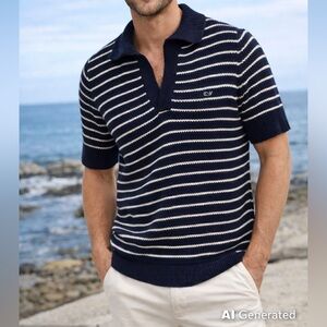 Vineyard Vines Navy and White Knit Polo